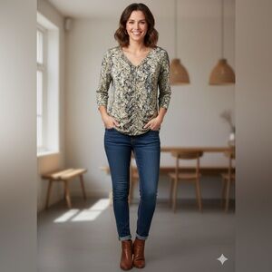 Dana Buchman Blouse with Snake Print and Draped Detail - Size L